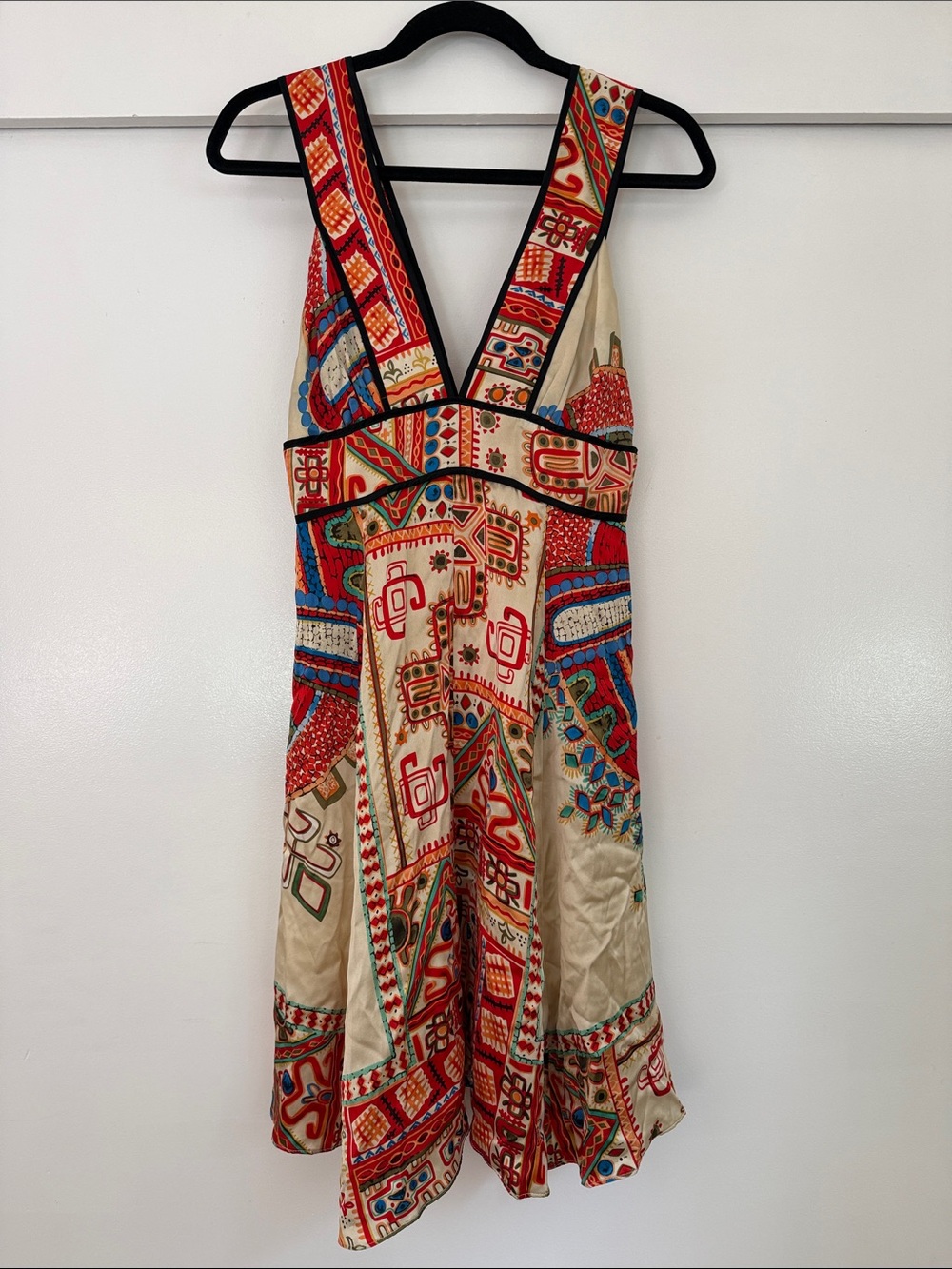 100% Silk V-Neck Bohemian Print Sundress